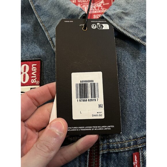 NWT Levi's x Mclaren Racing Heritage 501® Medium Indigo Trucker Jacket Mens Sz L - Picture 5 of 9